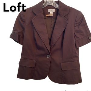 LOFT short sleeve Linen Cotton  Blend jacket Brown Sz 6